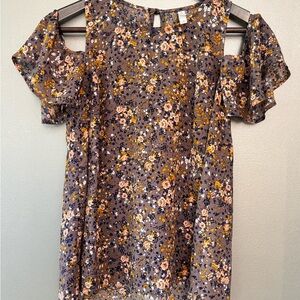 Brown and Orange Ruffled Cut Out Blouse